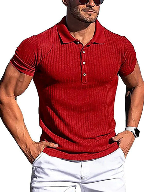 New Men's High Stretch Vertical Stripe Long Sleeve POLO Shirt Slim